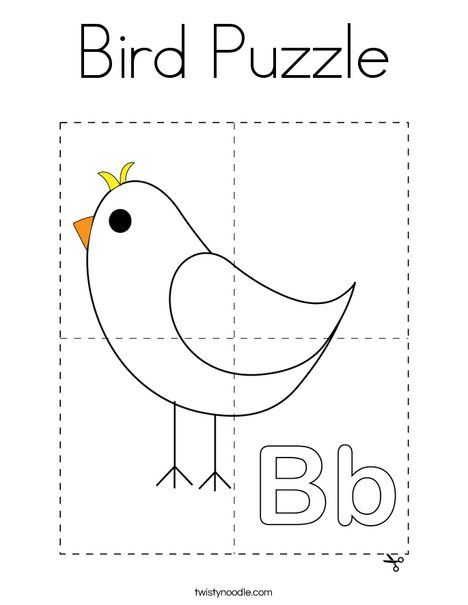 Bird Puzzle Coloring Page - Twisty Noodle Bird Puzzle, Preschool Letter, Twisty Noodle, Cat Puzzle, Holiday Lettering, Printable Puzzles, Bird Coloring Pages, Preschool Letters, Math Printables