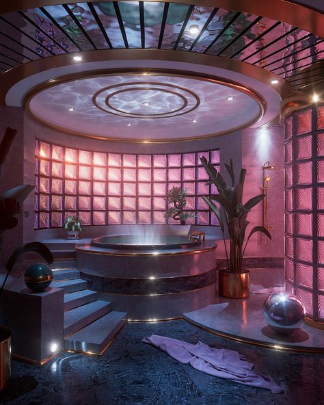 Futuristic Bathroom, 1980s Interior, 80s Interior Design, 80s House, 80s Art Deco, 80s Home, 80s Interior, 80s Decor, Retro Interior Design