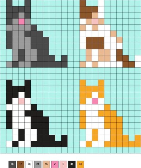 Cat Perler Beads, Hamma Beads Ideas, Easy Perler Bead Patterns, Easy Perler Beads Ideas, Easy Pixel Art, Hama Beads Design, Perler Bead Templates, Diy Perler Bead Crafts, Beads Ideas