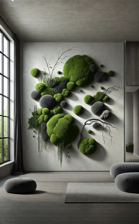 Wall Moss Garden, Living Room Moss Wall, Moss Accent Wall, Moss Installation Art, Moss Picture Wall Art, Moss Wall Ideas, Diy Moss Decor, How To Make Moss Wall Art, Moss Wall Indoor