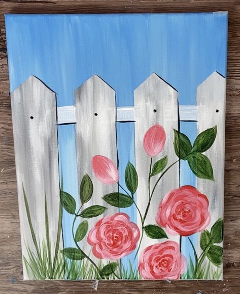 Garden Fence Painting Part Two - Step By Step Painting Fence Painting, Paintings Flowers, Painting Garden, Canvas Painting Ideas, Fence Paint, Cute Canvas Paintings, Easy Canvas Painting, Cute Paintings, Spring Painting