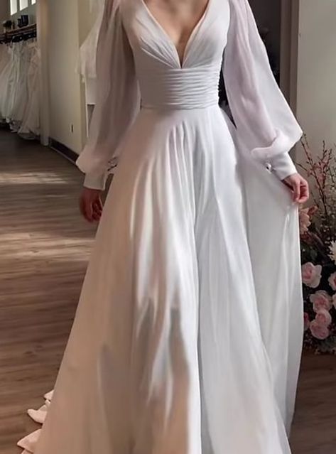 Simple Fantasy Wedding Dress, Wedding Dresses With Bishop Sleeves, Aline Long Sleeve Wedding Dress, Empire Wedding Dress With Sleeves, Long Sleeve Corset Wedding Dress, Long Sleeve Wedding Dress Plus Size, Wedding Dress Simple Long Sleeve, Witchy Wedding Dress, Long Sleeve Boho Wedding Dress