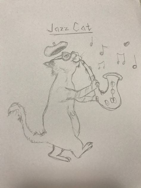 Pencil sketch of a potbellied cat playing saxophone Cat Playing Saxophone, Playing Saxophone, Jazz Cat, Armband Tattoos, Music Drawings, Cat Hacks, Keramik Design, Doodle Art Designs, Cat Owner