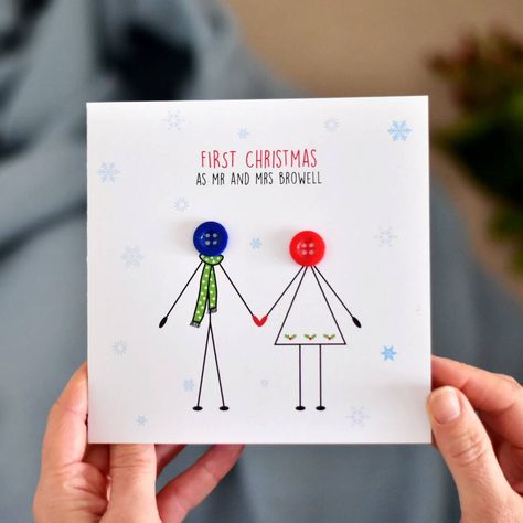 Cute Stick People, Kissing Under The Mistletoe, Button People, Sweet Christmas Card, Holly And Ivy, Boyfriend Kissing, Stick Drawings, Stick People, Button Craft