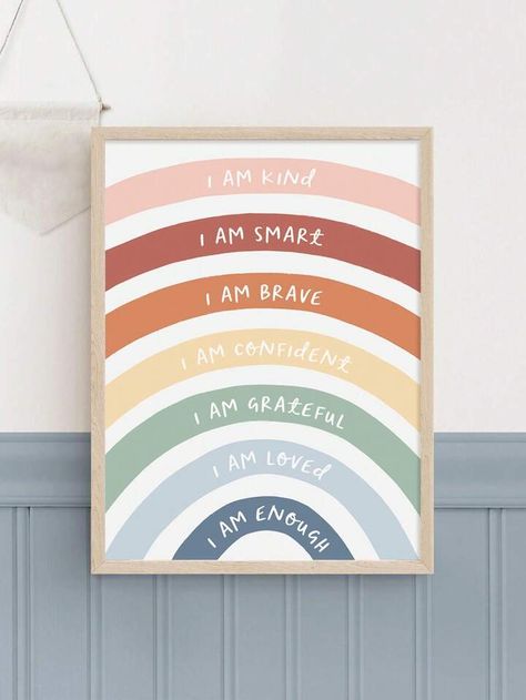 1pc Rainbow Positive Affirmation Canvas Print, Kid's Room, Nursery Or Classroom Wall Art, Frameless | SHEIN USA Rainbow Theme Room, Paintings For Kids Room, Affirmation Canvas, Rainbow Baby Room, Christian Nursery Decor, Classroom Wall Art, Diy Gallery Wall, Rainbow Wall Decor, Rainbow Nursery Decor