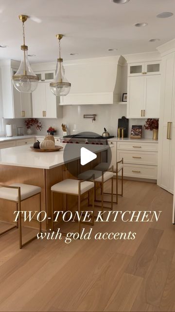 Monika Saran on Instagram: "🤎🤍Two tone kitchen 🤍🤎

I had the hardest time deciding whether to make my kitchen fully white or go two-tone. I’m super happy with my decision to stain the island. The island stain was matched to the floor and is a color that looks somewhere between Sherwin Williams MW401 and MW423. The wood of the cabinets and Island is maple and was custom made for our home. 

The white cabinet color is also custom but is almost the same as Sherwin Williams Pure White.

The floor is Triangulo Brazilian Oak Boreal engineered hardwood. 

To get links to the bar stools, cabinet hardware, faucets and lighting, comment SHOP and I’ll give you a direct link.

#homedecor #homedesign #homedesign #kitchen #kitchendesign #kitchendesignideas #kitcheninspiration #kitcheninspo #kitchens Sherwin Williams Pure White, Hardwood Floors In Kitchen, Maple Kitchen Cabinets, Maple Kitchen, White Oak Hardwood Floors, Two Tone Kitchen, White Cabinet, Oak Hardwood Flooring, Cabinet Color