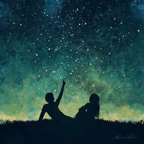 Concept art – Kajsa Råsten Stars In The Night Sky, Night Sky Painting, Galaxy Painting, 수채화 그림, Sky Painting, Galaxy Art, Sky Art, Silhouette Art, Art And Illustration