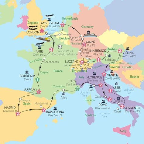 Europe Travel Map for Planning Your Trip Interailling Europe, Europe Travel Map, European Roadtrip, Europe Trip Planning, Europe Train, European Road Trip, Road Trip Map, Road Trip Europe, Trip To Europe