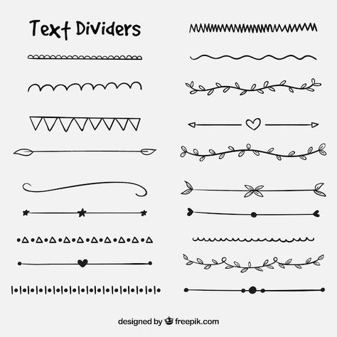 Text dividers collection Premium Vector | Premium Vector #Freepik #vector #arrow #ornament #text #arrows Doodle Dividers, Bullet Journal Dividers, Journal Photos, خريطة ذهنية, Bullet Journal Headers, Text Dividers, Kraf Kertas, Penanda Buku, Page Dividers