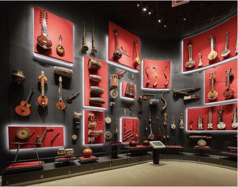 Music Store Interior, Music Store Design, Guitar Display, Museum Logo, Museum Interior, Music Museum, Interactive Museum, Guitar Room, Music Studio Room