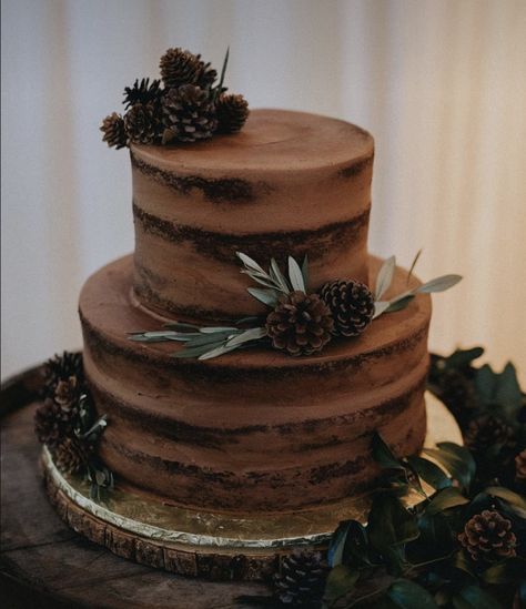 Simple Chocolate Wedding Cake Ideas, Chocolate Wedding Cake Rustic, Chocolate Cake Wedding, Chocolate Icing Wedding Cake, Rustic Chocolate Cake, Brown Wedding Cake, Naked Chocolate Cake, Simple Grooms Cake, Grooms Cake Ideas Unique