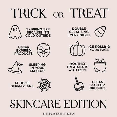 October Spa Specials, Halloween Med Spa Specials, October Esthetician Posts, Fall Skin Care Tips, Fall Skincare Quotes, October Esthetician, Halloween Skincare Quotes, Skincare Information, Halloween Esthetician Post