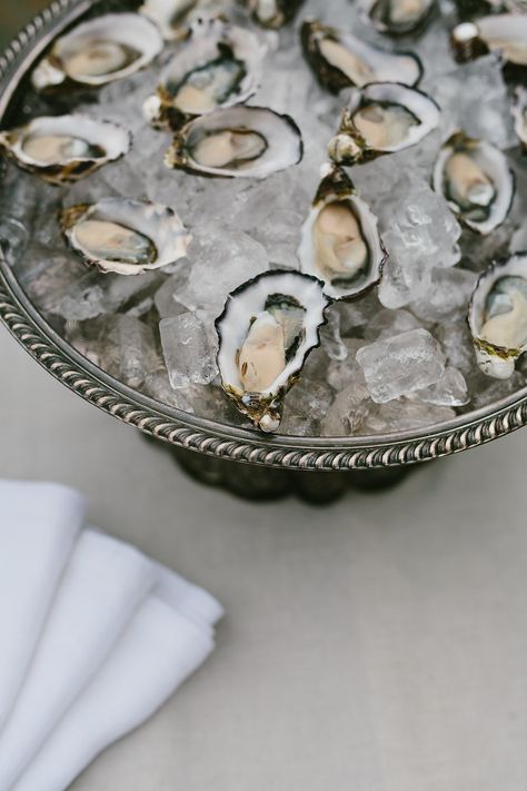 Fresh Shucked Oysters // Wedding Oyster Bar Oyster And Champagne Bar, Oysters At Wedding, Oyster Themed Engagement Party, Wedding Oyster Bar, Wedding Oysters, Oyster Bar Wedding, Oyster Display, Oysters Wedding, Mermaid Dinner