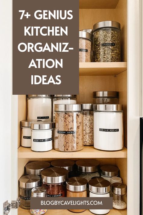 7 kitchen organization ideas Kitchen Decor Organization, Upper Kitchen Cabinet Organization, Kitchen Organization Cabinet, Organize Kitchen Cabinets, Sliding Cupboard, Cabinet Door Storage, Cabinet Solutions, Organization Ideas Kitchen, Tall Kitchen Cabinets