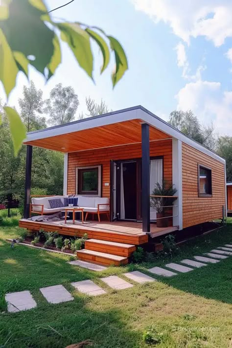 30 Tiny Houses With Front Porches That Work So Well Houses With Front Porches, Wooden House Interior Design, Small Wooden House Design, Wooden House Interior, House With Front Porch, House Design Philippines, Tiny Home Ideas, 3 Storey House Design, Wooden House Design