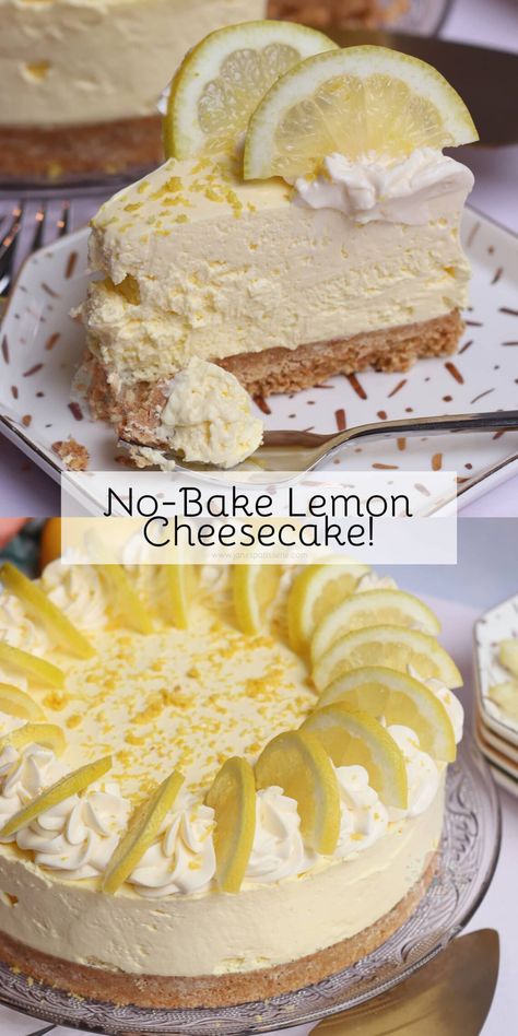 No-Bake Lemon Cheesecake - Back to Basics - Jane's Patisserie Lemon Cheesecake Cake Recipe, Best Lemon Desserts Ever, Triple Decker Cheesecake, Lemon Pudding Cheesecake No Bake, Lemon Ripple Cheesecake, Cheesecake Non Bake, Super Easy Delicious Desserts, Easy Lemon Desserts No Bake, No Bake Desserts Lemon