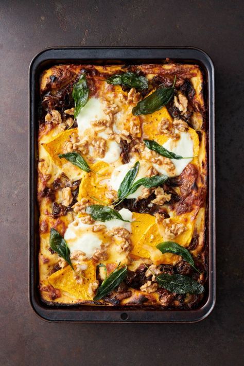 Forget the beef, this vegetarian lasagne is full of flavour. Try this delicious vegetarian pasta for your next winter dinner recipes or as a comfort food idea. Find this and more winter pasta recipes at dish.co.nz Cosy Meals, Vegetarian Lasagne, Caramelised Onion, Pumpkin Sauce, Sage Butter, Winter Dishes, Artisan Food, Perfect Pasta, Batch Cooking