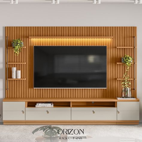 Descubra o requinte e a funcionalidade do Rack Para Sala com Painel Ripado Para TV Orizon Nature Off White, uma peça exclusiva da Lyam Decor. Este mobiliário é a perfeita junção de design contemporâneo e elegância atemporal, prometendo transformar sua sala de estar em um ambiente de puro estilo. Não se trata apenas de um móvel, mas de uma experiência visual e funcional que eleva o padrão de qualquer ambiente. Tenha em sua casa um exemplar de design que é ao mesmo tempo inovador e clássico, re... Simple Tv Unit Design, Tv Rack Design, Modern Tv Unit Designs, Tv Unit Furniture Design, Tv Unit Furniture, Tv Cabinet Design, Tv Unit Interior Design, Modern Tv Units, Wall Tv Unit Design