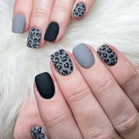 Sen Nail Bar on Instagram: “Cool Leopard print nails 🐆🖤 #sennailbar #nails #dippingpowdernails #dippowdernails #planonails #dallasnails #starbucks #nailpro…” Cute Animal Print Nails, Black And Grey Cheetah Nails, Fall Lepord Nails, Grey Leopard Print Nails, Gray Cheetah Nails, Fall Leopard Print Nails, Matte Leopard Nails, Black Cheetah Print Nails, Fall Leopard Nails