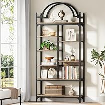 Shelf Decor Ideas Bedroom, Arched Shelf, Arched Bookcase, Office Rustic, Tall Bookshelf, Tiered Display Shelves, Shelf For Living Room, Tall Bookshelves, Industrial Bookshelf