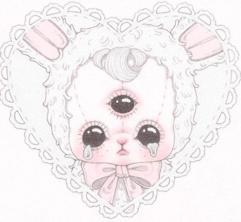 babycore dollcore pastelgoth pastelcore softie morute bunny art Creepy Pink Aesthetic, Creepy Cute Aesthetic, Tatuaje A Color, Arte Inspo, Arte Sketchbook, Short Haircut, Creepy Art, Creepy Cute, Hair Short