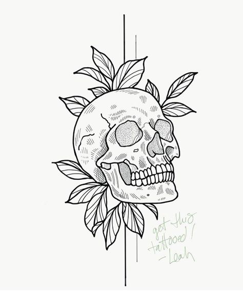 Simple Skull And Flower Tattoo Drawing, Skull Tattoos Small Simple, Simple Skull And Flower Tattoo, Skull Small Tattoo Design, Skull Tattoo Drawings Sketches, Simplistic Skull Tattoo, Skull Ideas Drawings, Smile Skull Tattoo, Skull With Leaves Tattoo