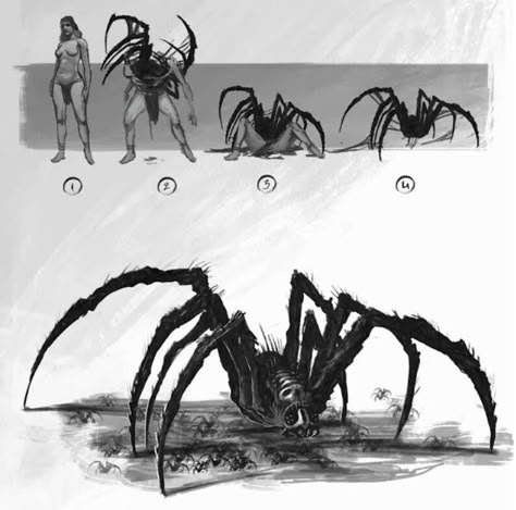 Creepy Spider Art, Small Creature Concept Art, Amalgamation Monster, Horror Monsters Concept Art, Eldritch Monster, Venomous Spiders, Spider Horror, Monster Sketch, Dark Creatures