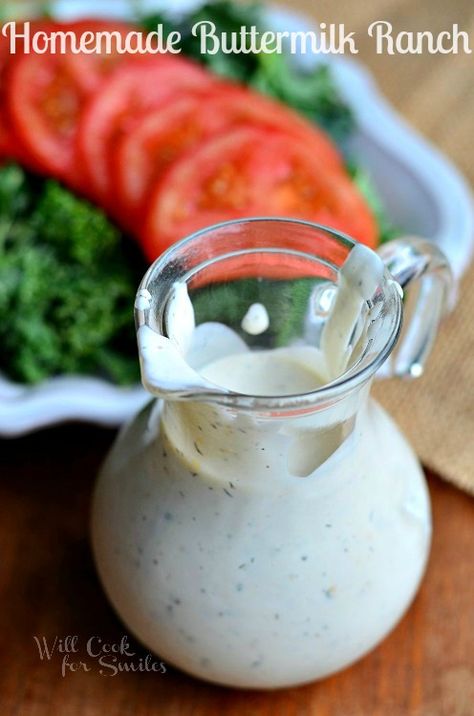 Homemade Buttermilk Ranch | from willcookforsmiles.com #dressing #ranch Homemade Buttermilk Ranch, Homemade Dressing Recipe, Creamy Garlic Dressing, Dairy Free Ranch Dressing, Buttermilk Ranch Dressing, Buttermilk Ranch, Homemade Ranch Dressing, Homemade Buttermilk, Homemade Ranch