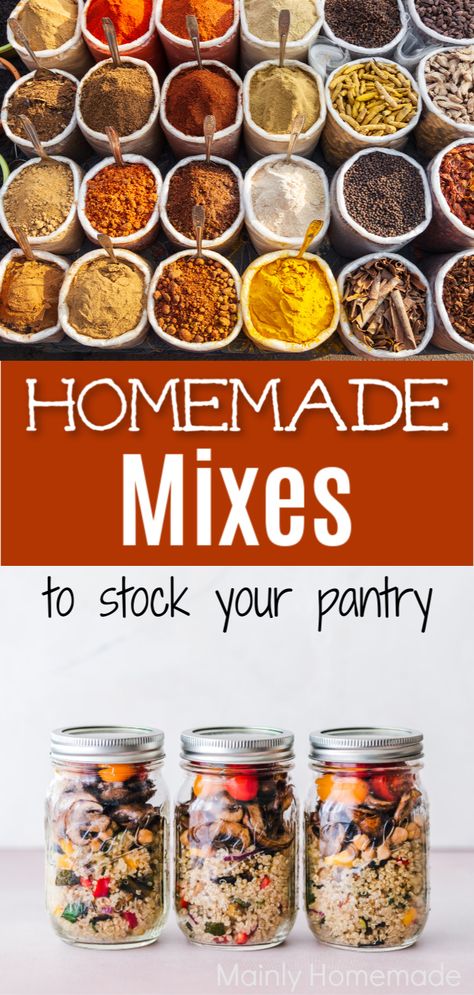 Homemade Dry Mix Recipes for Your Pantry | Mainly Homemade Dry Mix Recipes, Pantry Stock, Baking Mix Recipes, Dry Soup Mix, Homemade Dry Mixes, Stock Your Pantry, Dry Mixes, Spice Blends Recipes, Homemade Spice Mix