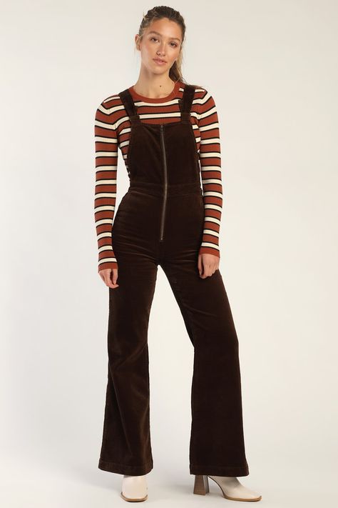 Corduroy Boilersuit, Brown Overalls, Trendy Overalls, Corduroy Dungarees, Brown Flares, Corduroy Overalls, Lulu Fashion, Ready For Fall, Brown Corduroy