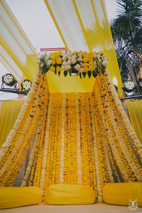 Photo from Astha & Himanshu Wedding Flowers Indian, Haldi Ceremony Decorations, Indian Wedding Decorations Receptions, Mehndi Wedding, Indian Mehndi, Mehndi Party, Wedding Hall Decorations, Stunning Flowers, Wedding Background Decoration