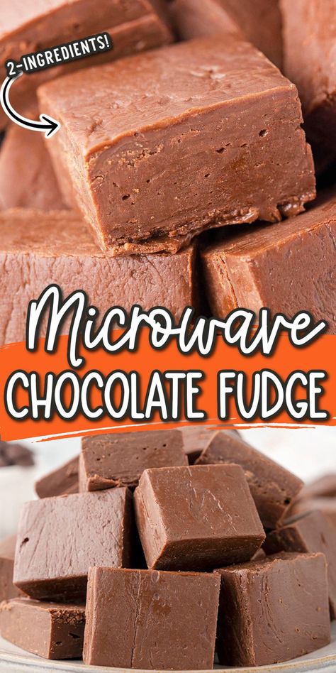 Our Microwave Chocolate Fudge is the easiest, fastest way to create a smooth and creamy candy at home. Just 3 minutes, 2 ingredients, and a microwave are all it takes to make a delicious homemade fudge that melts in your mouth! Fudge Microwave, Microwave Chocolate Fudge, 2 Ingredient Fudge, Homemade Chocolate Fudge, Milk Chocolate Fudge, Chocolate Fudge Recipe, Easy Chocolate Fudge, Homemade Fudge Recipes, Microwave Fudge