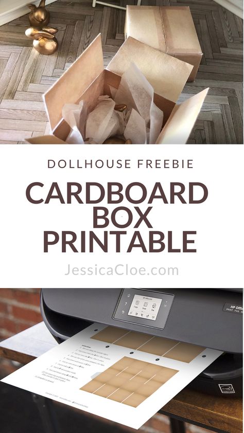 Cardboard Box Printable — Jessica Cloe Miniatures Mini Cardboard Box Template, Miniature Box Template, Miniature Boxes Printable, 1 12 Scale Miniatures Printables Free, Free Dollhouse Printables, Printable Miniatures, Mini Diorama, Cardboard Dollhouse, Printable Boxes