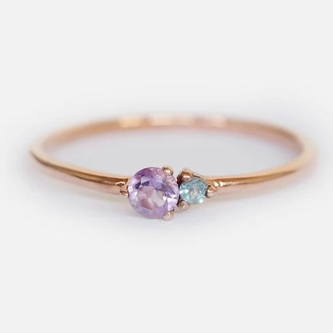 Aquamarine And Amethyst Ring, Amethyst And Aquamarine Ring, Two Birthstone Ring, Aquamarine Birthstone Ring, Garnet Wedding Rings, Two Stone Ring, Aquamarine Birthstone, Ring Everyday, Gold Sapphire Ring