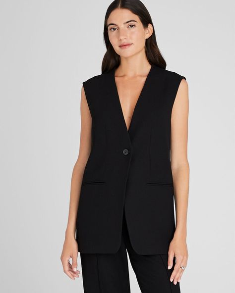 Club Monaco Sleeveless Blazer, Modern Clothing, Long Vest, Breezy Dress, Long Vests, Mother Denim, Blazer And Shorts, Trouser Style, Back Women