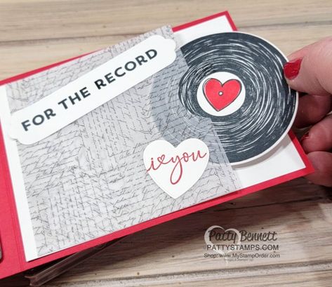 For The Record Stampin Up Cards, Stampin Up For The Record Cards, Stampin Up For The Record, Stampin Up Music Cards, Music Cards Ideas, Friend Valentine Card, Homemade Valentines Gift, Music Cards, February Crafts