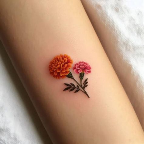 69 Outstanding And Meaningful Marigold Tattoo Ideas With Rays Of Hope! Marigold Tattoo, Carnation Tattoo, Design Tape, Shade Of Orange, Coffee Tattoos, Semicolon Tattoo, Health Tattoo, Rays Of Light, Birds Tattoo