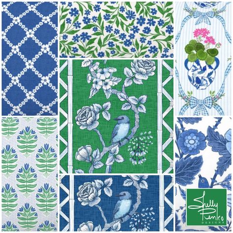 I created several designs for Spoonflower’s preppy wallpaper contest. The more I researched what characterizes preppy style, the more confused I felt! 🤦🏻‍♀️ equestrian and sports? Lily Pulitzer pinks and greens? Grand millennial chinoiserie? Coquette bows and ribbons? 🤪. I finally landed on a bit of some of my favorite styles. Blue and white pottery, vibrant Kelly Green and a bit of chinoiserie! I’m listing all of it in my shop (20% off most fabric right now!) And I’m entering my green c... Kelly Green Bedroom Ideas, Blue And White Chinoiserie Bedroom, Kelly Green Bedrooms, Cobalt Blue Decor, Chinoiserie Bedroom, Chinoiserie Patterns, Green Chinoiserie, Stationary Inspiration, Grand Millennial Style