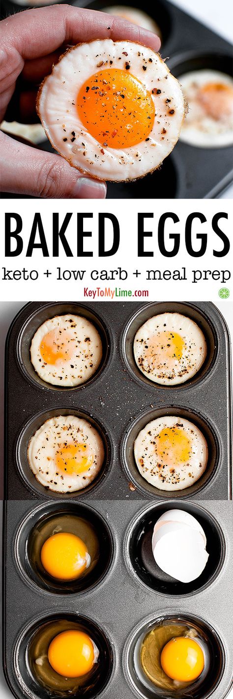 Easy eggs in muffin tin! Baked eggs are so simple and so delicious. These baked eggs in a muffin tin make an awesome breakfast meal prep! #eggs #breakfastrecipes #breakfastmealprep #eggrecipes #bakedeggs #lowcarbbreakfast #ketobreakfast | keytomylime.com Baked Eggs In Muffin Tin, Meal Prep Eggs, Eggs In A Muffin Tin, Mini Farms, Bake Eggs, Christmas Recipes Dinner Main Courses, Tempting Food, Appetizing Food, Eggs In Muffin Tin