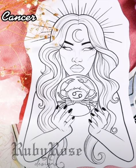 Zodiac Woman Tattoo, Cancerian Goddess Tattoo, Zodiac Goddess Tattoo, Cancerian Tattoo Moonchild, Cancerian Tattoo For Women, Cancerian Tattoo, Zodiac Signs Tattoos, Black Goddess Tattoo, Tattoo Horoscope