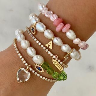 Custom Charm Bracelet, Custom Bracelet, Jewelry Lookbook, Tinker Bell, Beaded Bracelets Diy, Bead Charm Bracelet, Cute Bracelets, Pearl Charms, Custom Bracelets