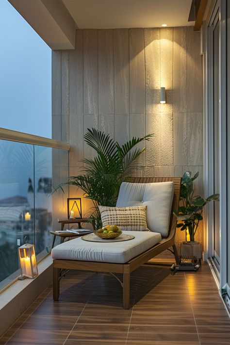 Simple Balcony Ideas Apartment, Balcony Interior Ideas, Balcony Renovation Ideas, Balcony Room Ideas, Greenery Balcony, Terrace Room Ideas, Living Room Balcony Ideas, Small Terrace Ideas, Narrow Terrace