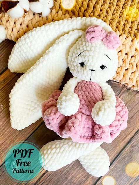 Lovely Plush Bunny Amigurumi Crochet PDF Pattern - Amigurumiday Crochet Rabbit Free Pattern, Crochet Rabbit, Bunny Plush, Crochet Bunny, Crochet Hook Sizes, Half Double Crochet, Cute Bunny, Slip Stitch, Embroidery Thread