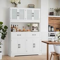 Kitchen Hutch Cabinet, Tall Kitchen Cabinets, Hutch Cabinet, Tall Kitchen, Microwave Stand, Kitchen Hutch, Pantry Storage Cabinet, Kitchen Pantry Storage, White Dining Room