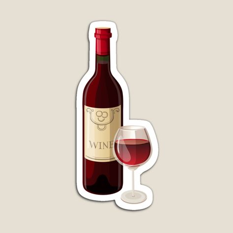 Get my art printed on awesome products. Support me at Redbubble #RBandME: https://www.redbubble.com/i/magnet/Wine-Bottle-and-Wine-Glass-by-DesignsByElias/156269837.TBCTK?asc=u Wine Glass Sticker, Wine Bottle Illustration, Wine Illustration, Boulet Journal, Wine Bottle Stickers, Wine Stickers, Glass Magnets, Scrapbook Stickers Printable, Stickers Printable