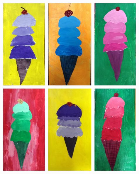 Exploring Art: Elementary Art: 3rd Grade Tint/Shade Ice Cream Cones Third Grade Art Project, 3rd Grade Art Lesson, Art Elementary, Third Grade Art, Elementary School Art, 2nd Grade Art, 4th Grade Art, 3rd Grade Art, Value In Art