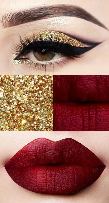 Golden/Red Contrast Dark Eyeliner, Gold Glitter Eyeshadow, Nails Videos, Lip Balm Brands, Tutorial Eyeshadow, Christmas Makeup Look, Smink Inspiration, Eyeliner Makeup, Makijaż Smokey Eye