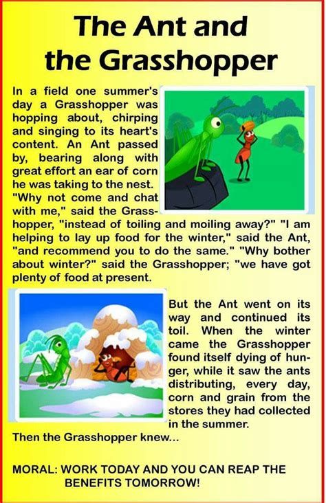 Grasshopet | English Stories For Kids, Moral Stories For Ant And Grasshopper Story, The Ant And The Grasshopper, Good Moral Stories, English Story Books, Small Stories For Kids, Stories With Moral Lessons, English Moral Stories, Fable Stories, Reading Comprehension For Kids