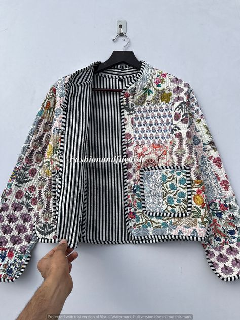 Patchwork Quilted Jackets Cotton Floral Bohemian Style Fall Winter Jacket Coat Streetwear Boho Quilted Reversible Jacket for Women - Etsy Patchwork Gifts, Patchwork Jacket Outfit, Floral Quilted Jacket, Sew Jacket, Quilted Patchwork Jacket, Vintage Feminine Outfits, Reversible Jacket, Quilt Jackets, Quilted Jackets For Women