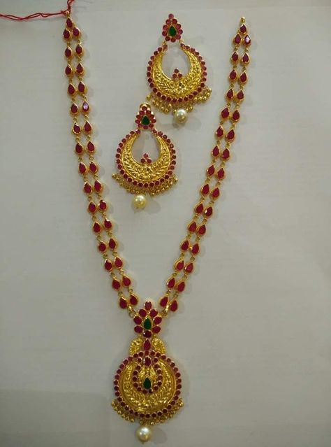 Kempula Necklace Designs, Kempula Haram Designs, Beads Haram, Mala Designs, Ram Temple, Ruby Necklace Designs, Ruby Chain, Ruby Jewelry Necklaces, Haram Designs